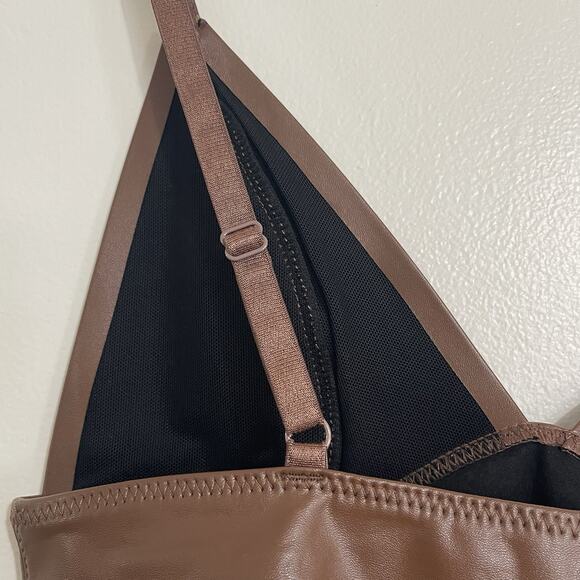 Faux Leather Longline Bralette Top Size M Dark Brown NWT - Picture 7 of 10